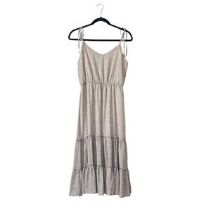 Pink Lily Tiered Midi Dress Size Small in Tan and White
